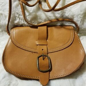 Leather Mini Saddle Bag Crossbody Purse Tan Brown Made in Brazil Hippie Boho